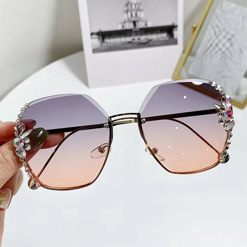 New Borderless Metal Sunglasses Women's Decorative Diamond Sun Glasses Women Luxury Brand Designers Eyewear UV400 Gafas De Sol
