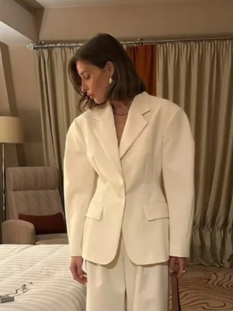 Elegant Blazer Coat Women Fashion Office Lady Waist Cinched Solid Suit Jackets 2025 New Spring Single Breasted Casual Outerwear