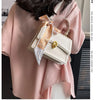 Bow Decor Lightweight Flap Bag, Business Casual Mini Women's Shoulder Bag Skinny Scarf Decor Square Bag For Teen Girls Women