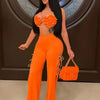 2022 Summer Women 2 Piece Set Floral Bra Tops and High Side Split Lace Up Wide Leg Pants Set Sweatsuit Tracksuit Outfits
