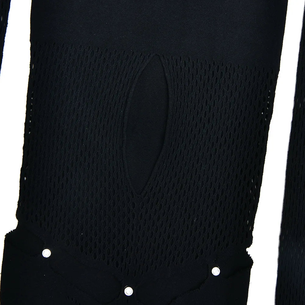 HLJ Sexy Hollow Out Rompers Women Off Shoulder See Through Long Sleeve Bodycon Playsuits Jumpsuits Female Party Clubwear New