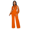 Fashion Women's Clothing Hollow Long-sleeved Loose Wide Leg Jumpsuits Overall Pants Solid Color Sexy Lace