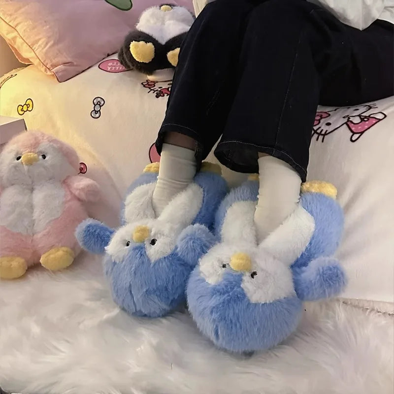 Funny Fuzzy Penguin Slippers Girls Novelty Indoor Shoes Women Soft Furry Slippers Female Plush Home Shoes Animal Flip Flops