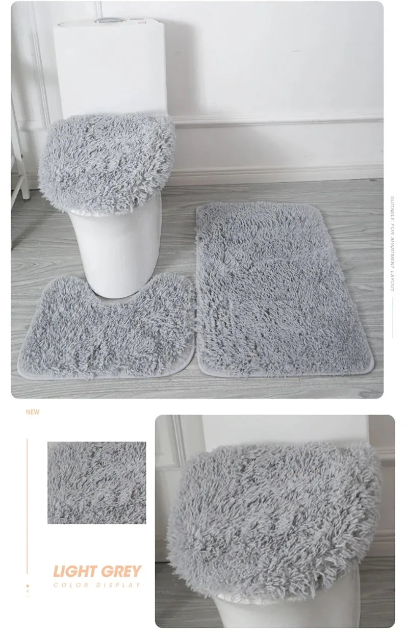 3PCS/set Solid Color Home Carpets Toilet Lid Cover Rugs Kit Non-slip Foot Mat for Bathroom Floor Bath Rug Foot Mat