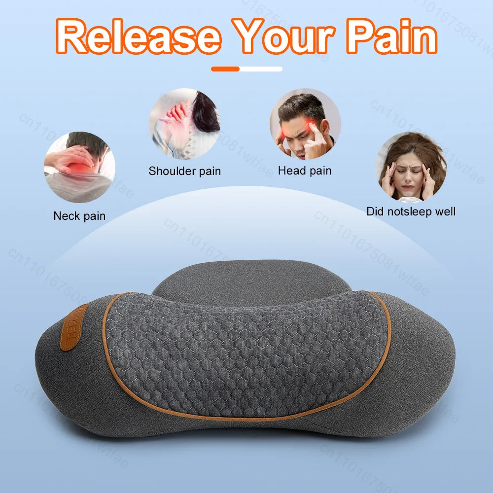 Neck Massager Pillow Cervical Orthopedic Pillow Lifting Traction Relax Hot Compress Vibration Massage Neck Pain Relief