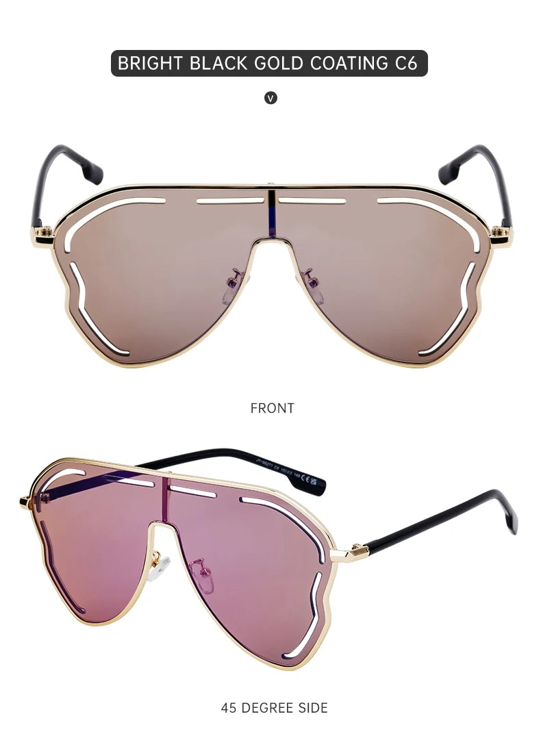 Oversized Hollow One-Piece Sunglasses Women Big Frame 2024 Luxury Brand Special-Shaped Sun Glasses For Ladies Eyewear Shades