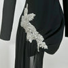 GPBD Sexy Bead Appliques Irregular High Low Dress Black Long Sleeved O-Neck Long Dresses Autumn Clothes Women 2024
