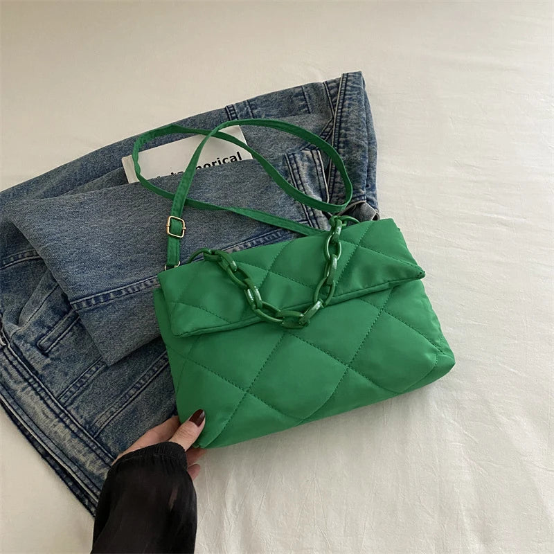 Acrylic Chain Crossbody Square Bags Casual Flap Women Commute Bags Quilted All-match Winter Large Capacity for Girls Shopping