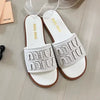 Designer Women's high quality flat leather non-slip slippers Summer triangle printed slippers Comfortable casual beach sandals