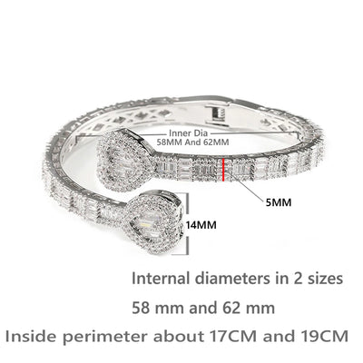 New Iced Out Bling Butterfly Heart Bracelet Silver Color CZ  Zircon Oval Charm Opened Bangle For Men Women Hiphop Luxury Jewelry