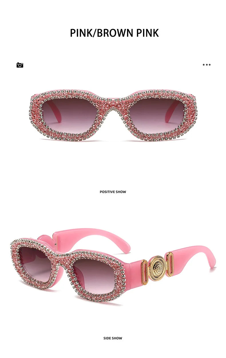 Fashion Square Sunglasses for Women Rectangle Brand Shades Sun Glasses Bling Diamond Eyeglasses Uv400 Glittering Accessories