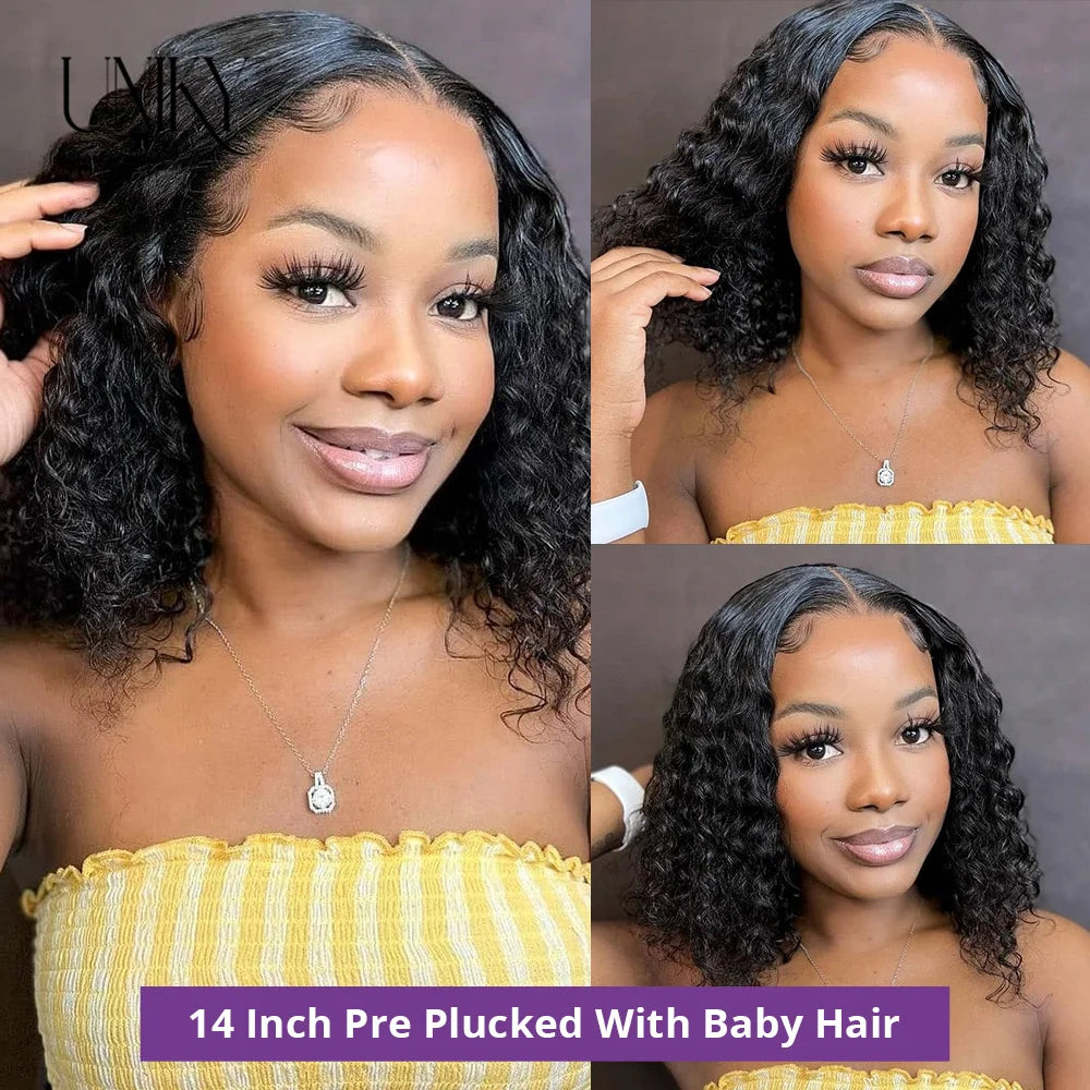 Water Wave Lace Wigs 180Density Transparent 4x4 Closure Lace Wigs For Women Deep Curly Bob Wig Side Part T Part Human Hair Wigs