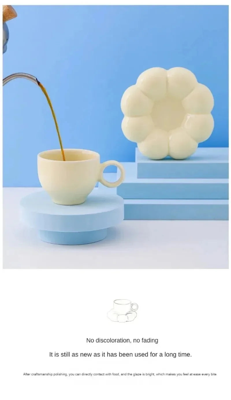 6oz Sunflower Coffee Mug Aesthetic Ceramic Cloud Cup Decorative Saucer Afternoon Tea Water Cup Office Decor Home Mug Drinkware