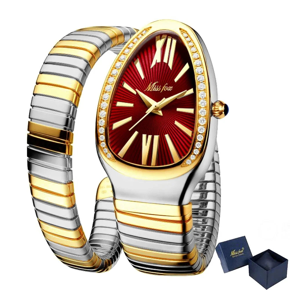 Classic Snake Shape Watch For Women Gold Silver Scaleable Bracelet Womens Watches Bling Diamonds Quartz Ladies Wristwatch