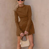 Dulzura Long Sleeves Zipper Bodycon Mini Dress With Pocket Solid Elegant Outfit Office Streetwear Women’S Autumn Winter Clothes