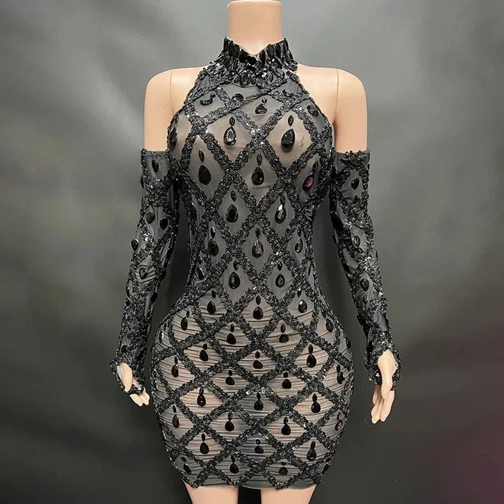 High Quality Sparkling Rainestone Sexy Bodycon Mini Dress Birthday Celebrate Evening Party Dress