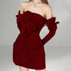 TWOTWINSTYLE Solid Patchwork Appliques Sexy Mini Dresses For Women Strapless Long Sleeve Slimming Evening Party Dresses Female
