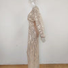 Women Sequins Splice Dress V Neck Full Sleeve A Line Evening Dresses Party Solid High Waist Long Skirts Office Lady Prom