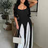 Beyprern Women's Patchwork Spaghetti Straps Knitted Wide Legs Jumpsuits One Piece Outfits Night Clubwear Female Workout Overalls
