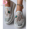 Big Size 43 Brand New Ladies Platform Loafers Fashion Rhinestonen Pearl Solid women's Sneakers Casual Spring Autumn Women Shoes