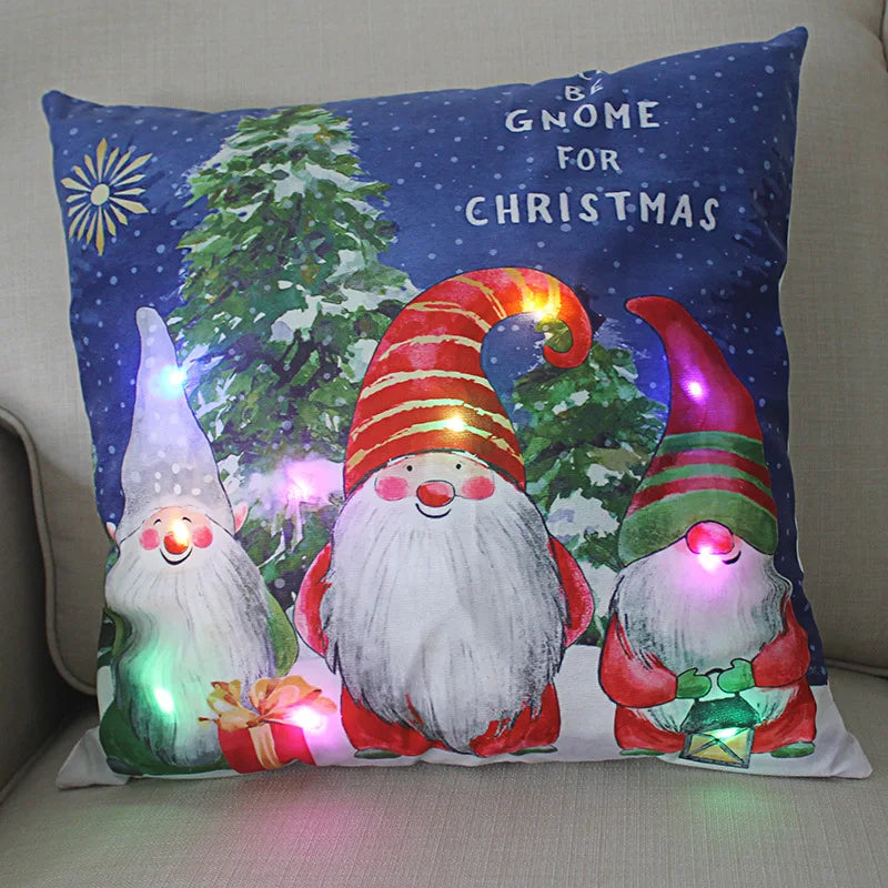 45cm Glowing Santa Claus Pillowcase with Led Lights 2023 New Year Decoration for Home Christmas Ornament Decor Led Cushion Cover
