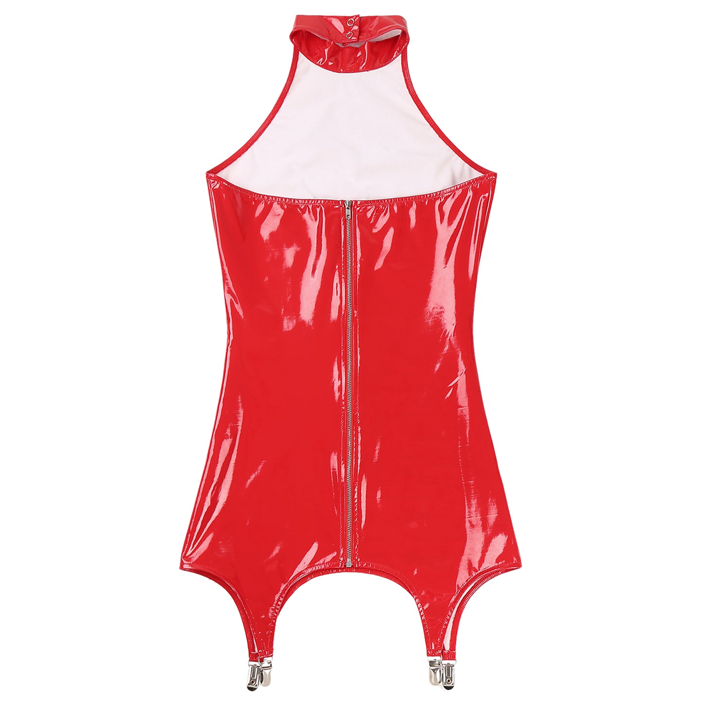 Sexy Women Skinny Dress with Suspender Garters Wetlook Faux Leather Sleeveless Zipper Short Party Dress Shiny Night Club Clothes