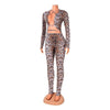 HLJ Sexy Backless Lace Up Leopard Bodycon Jumpsuits Women O Neck Long Sleeve Skinny Pants One Piece Playsuits Fashion Overall