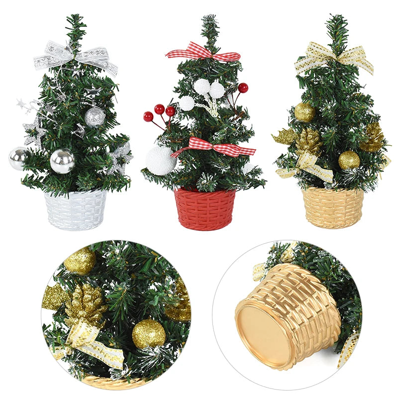20/29cm Mini Christmas Tree Desktop Ornaments Artificial Plants Pine Needle Tree With Xmas Balls New Year Party Home Decor Gifts