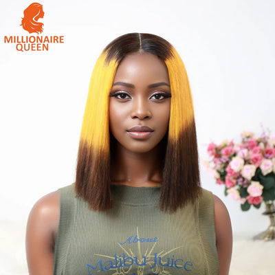 Vietname Super Double Drawn Bone Straight 2x6 Bob Wig with 100% Human Hair Orange Candy 250% Density For Black Women