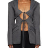 TWOTWINSTYLE Patchwork Lace Up Hollow Out Blazer For Women Notched Collar Long Sleeve Tunic Designer Blazers Female Fashion New