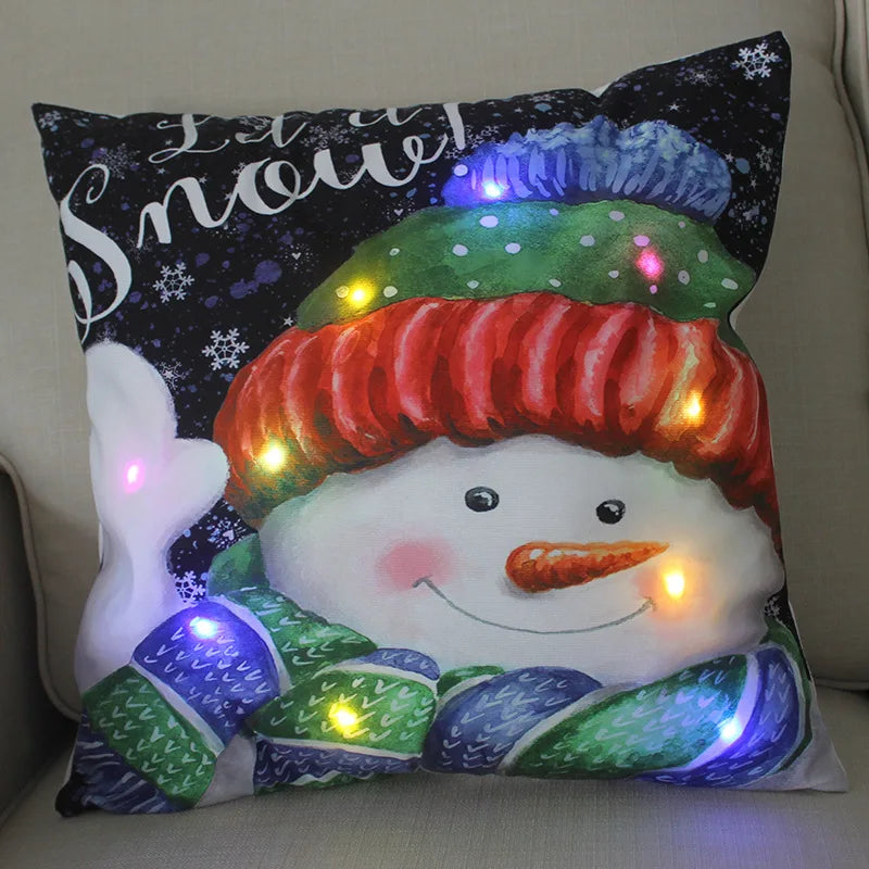45cm Glowing Santa Claus Pillowcase with Led Lights 2023 New Year Decoration for Home Christmas Ornament Decor Led Cushion Cover