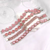 Iced Out Pink Cuban Bracelet for Women Hip Hop Gold Silver Color Crystal Heart Circle Square Bracelet 4Pcs Set Jewelry Gift