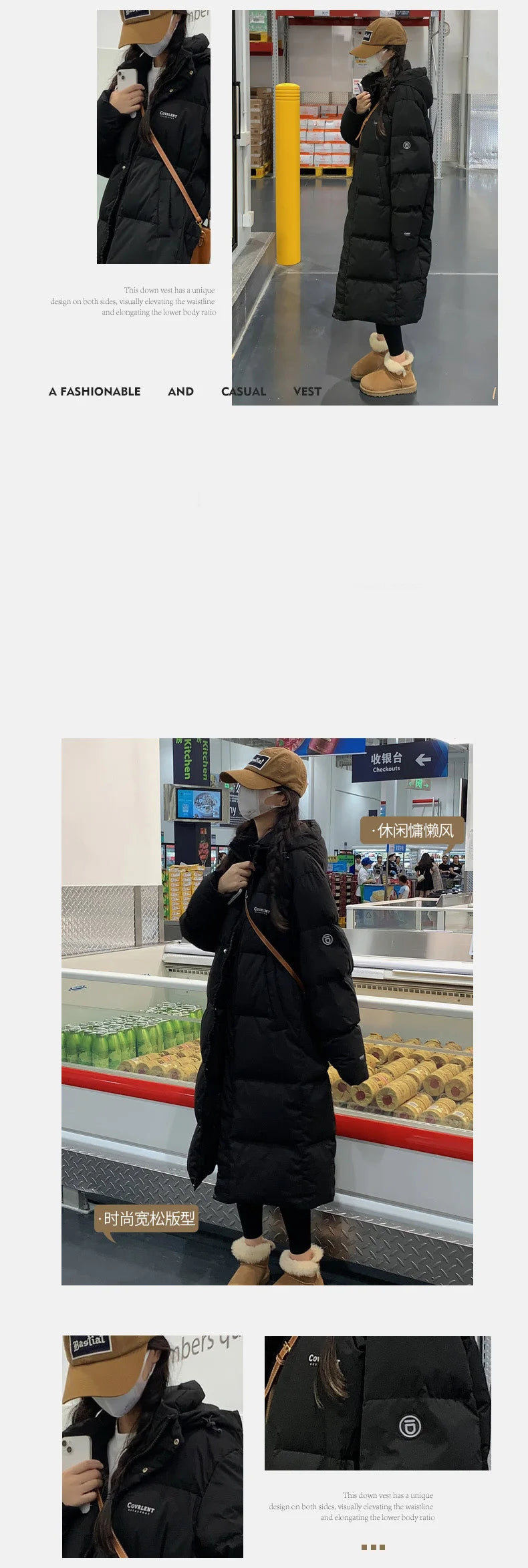 EVNISI Women Zipper Up Pockets Down Coat oversize Loose Coat Turtleneck Thicken Long Coat Women Casual Parkas 2024 Autumn Winter