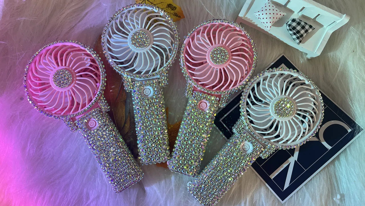 1pc AB/Clear Mixed Crystal Summer Hand Fan,Bling Sparkle Stunning Girls' Photography Party Accessoriess