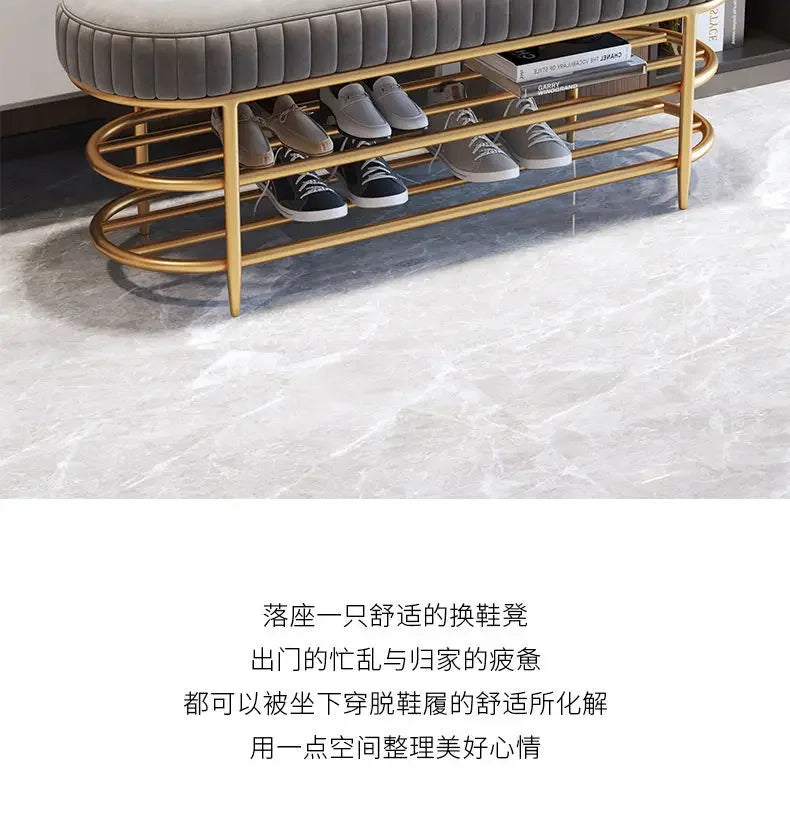 Shoes Rack with Soft Velvet Seat Cushion Shoe Bench Storage Entrance Living Room Furniture Space Saving