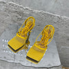 Aneikeh 2024 Summer Sexy Mesh Pumps Sandals Female Square Toe High Heel Lace Up Cross-Tied Stiletto Hollow Dress Party Shoes