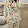Christmas PJ Set Women Autumn Female Homewear Long Sleeves Button Sleepwear Pajamas Pants Pajama Sets Kawaii Y2K Girls Nightwear