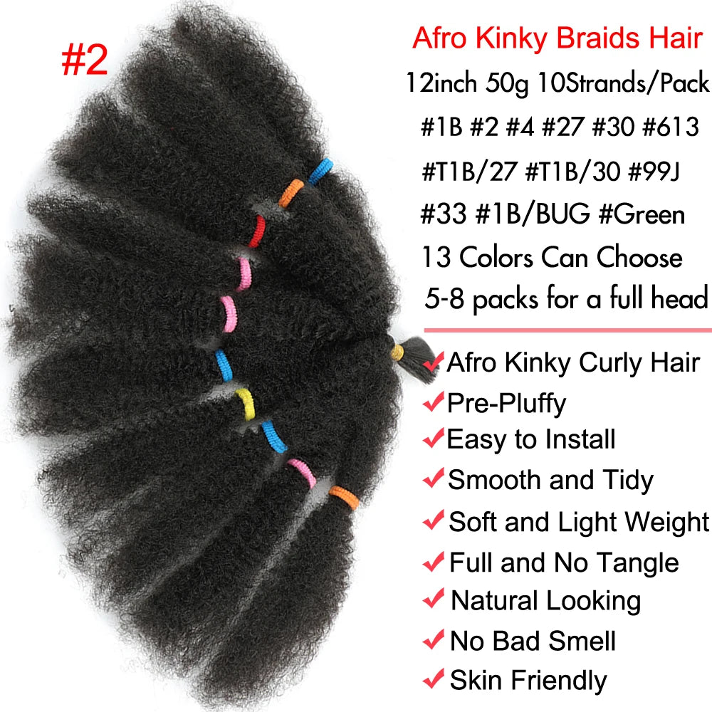 Afro Kinky Curly Hair Bulk Synthetic 12inch Ombre Marley Twists Braiding Hair #1B 4 27 30 33 99J Green Ombre Purple Brown Colors