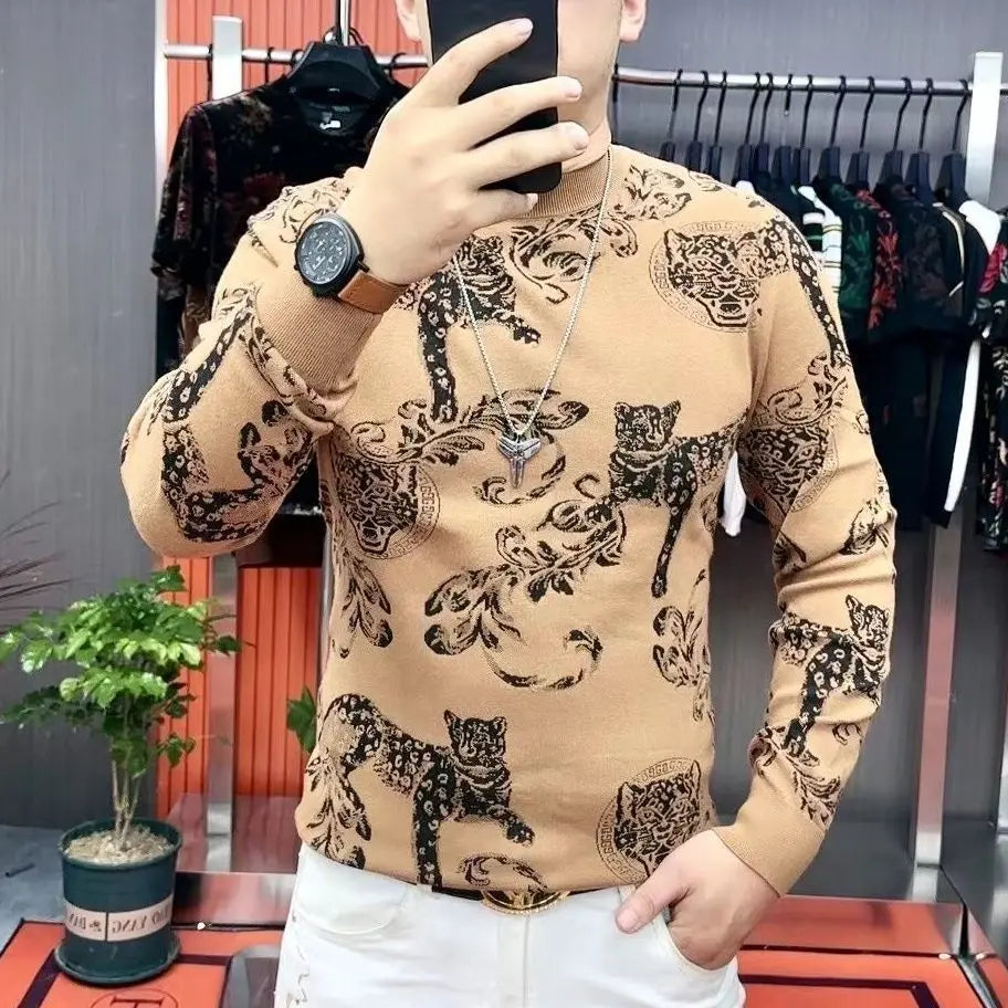 Men's T-shirt with Fashionable Personality Handsome and Versatile Trend Long Sleeved Men's Base Shirt Thick Style