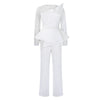 Luxury Jumpsuits & Rompers for Women Round Neck Beaded Transparent Sleeve High Waisted Elegant Female Birthday Party Overalls