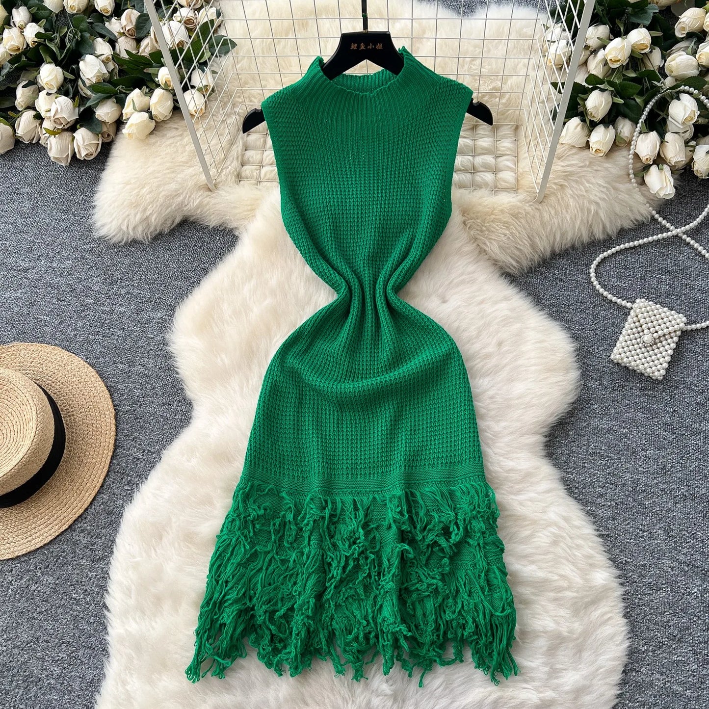 YuooMuoo Chic Fashion Sexy Package Hips Knitted Mini Dress 2026 New Summer Sleeveless Tassels Bodycon Party Dress Beach Vestidos