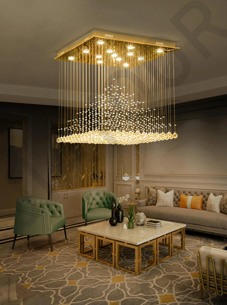 Chandelier K9 Crystal Pendant Ball Square Chandelier Lighting Fixture Raindrop Curtain Glass Chandelier LED Light