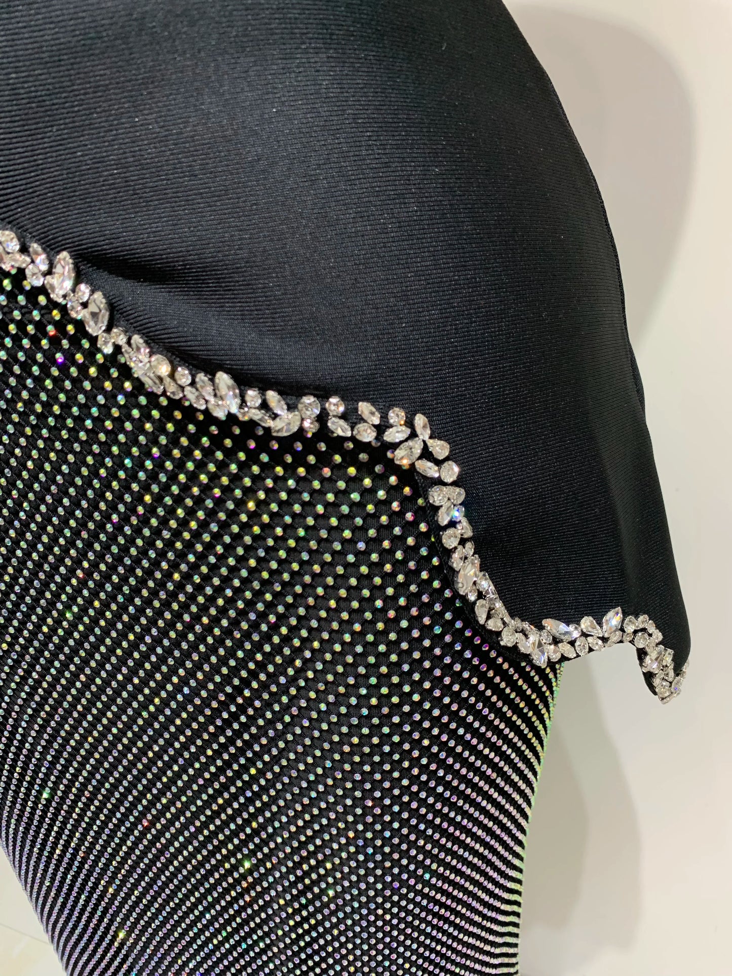 High Quality Black Design Sleeveless Rhinestone Top + Hot diamond Skirt Suit Evening Party Dress Nightclub Luxury Birthday Gown