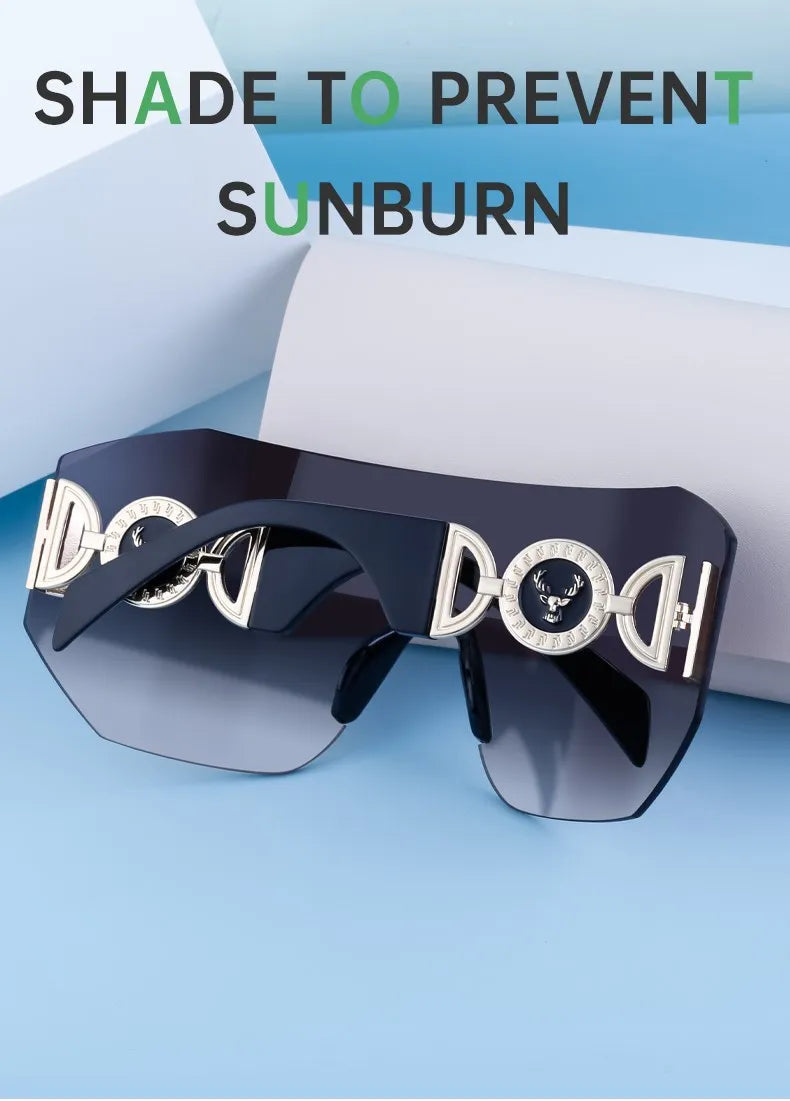 Oversized Shield Rimless Punk Sunglasses Women 2024 Luxury Brand Fashion Winged Sun Glasses For Ladies Shades Eyewear UV400