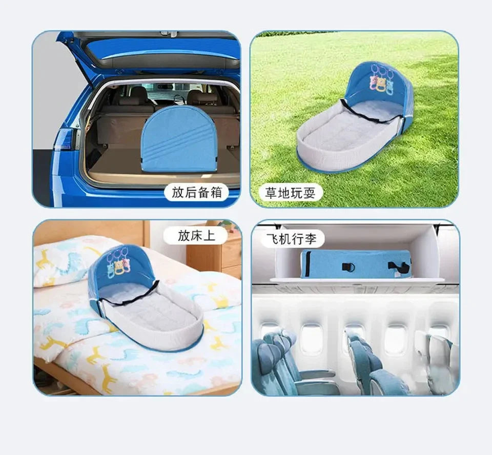 Baby Bed Folding Portable Baby Crib with Net and Awning Baby Nest Portable Baby Bed for Camping Infant Bed Bassinet for Baby