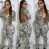 HLJ Sexy Backless Lace Up Leopard Bodycon Jumpsuits Women O Neck Long Sleeve Skinny Pants One Piece Playsuits Fashion Overall