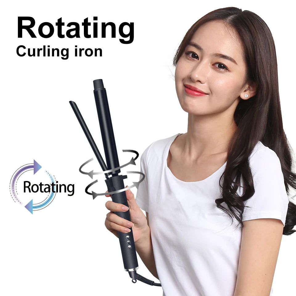 Professional Rotating Curling Iron Hair Curling Roller Nano Titanium Black Hair Curler With 230 Degree