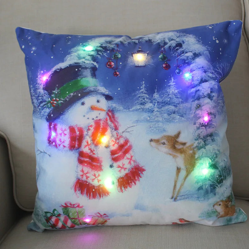 45cm Glowing Santa Claus Pillowcase with Led Lights 2023 New Year Decoration for Home Christmas Ornament Decor Led Cushion Cover