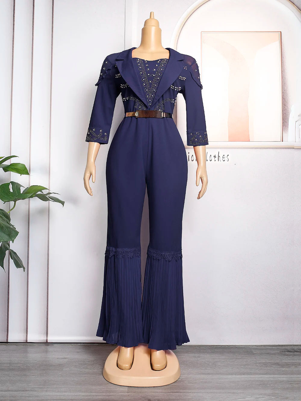 MD New African Women Long Jumpsuit 2023 Spring Summer Wedding Party Rompers Pants Set Dubai Turkey Ladies Dashiki Ankara Outfit