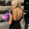 Elegant Women Dress Basic Short Sleeve Sexy Backless Slim Fit Summer Casual Vintage Gothic Streetwear Long Dress